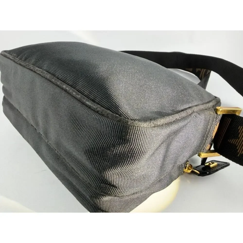 Fendi Vintage Logo Nylon Camera Bag Black Brown Crossbody Gold Hardware 90s